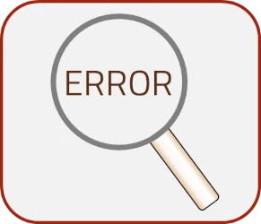 Fehlersuche, dargestellt mit einer Lupe und dem Text Error