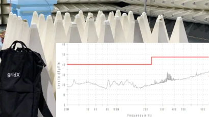 Messkurve des Kunden Grid X vor Hintergrund einer EMV-Kabine